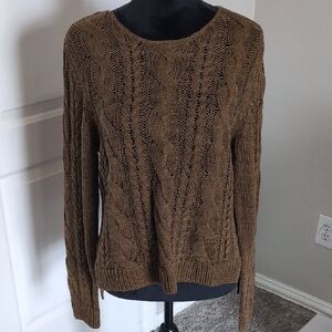 Garnet Hill Linen And Organic Cotton Cabled Sweater